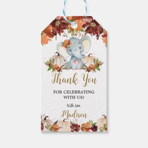 Fall Floral Pumpkins Cute Elephant Baby Shower Gift Tags