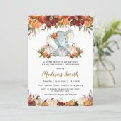 Fall Floral Pumpkins Cute Elephant Baby Shower   Invitation (Standing Front)