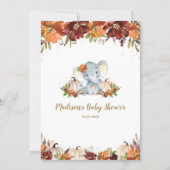 Fall Floral Pumpkins Cute Elephant Baby Shower   Invitation (Back)