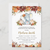 Fall Floral Pumpkins Cute Elephant Baby Shower   Invitation (Front)