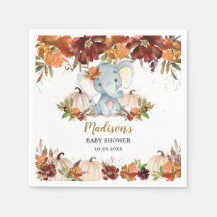 Fall Floral Pumpkins Cute Elephant Baby Shower Napkins