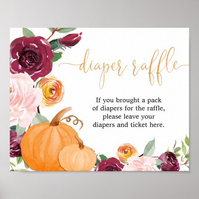 Fall floral pumpkins diaper raffle sign (Front)