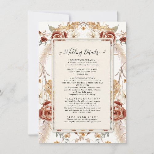 Fall Floral Red Watercolor Mustard Foliage Details Invitation