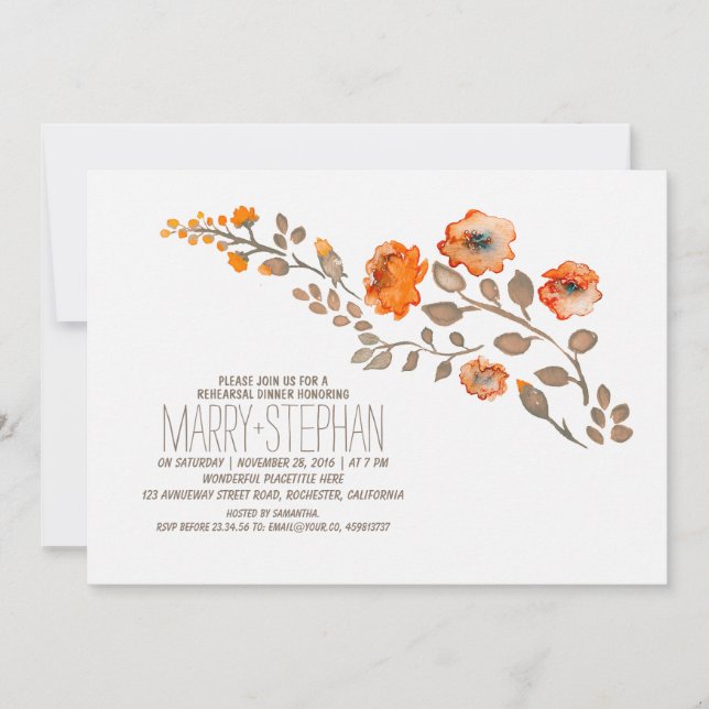 fall floral rehearsal dinner invitation (Front)