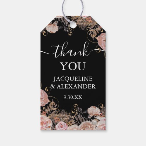 Fall Floral Rose Gold Blush Pink Black Watercolor  Gift Tags