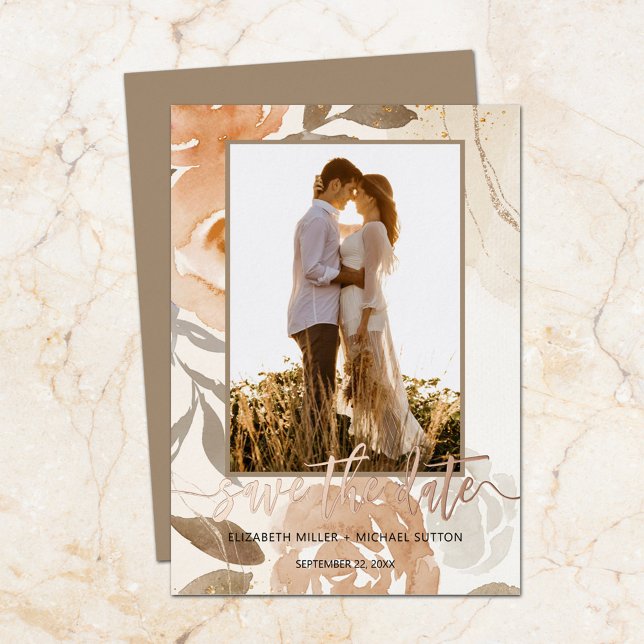 Fall Floral Rose Wedding Save the Date Gold Foil Invitation (Creator Uploaded)