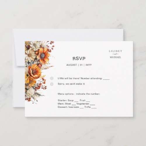 FALL FLORAL RSVP  ORANGE FLOWERS  RUSTIC WEDDING