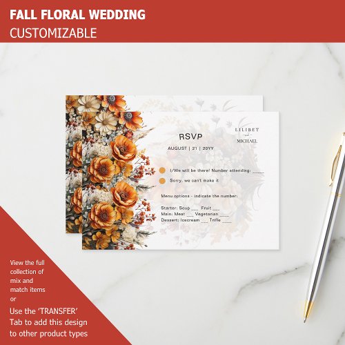 FALL FLORAL RSVP  ORANGE FLOWERS  RUSTIC WEDDING