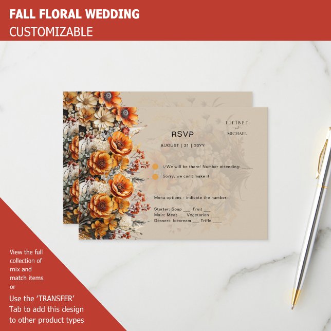 FALL FLORAL RSVP | ORANGE FLOWERS | RUSTIC WEDDING CARD (Creator Uploaded)