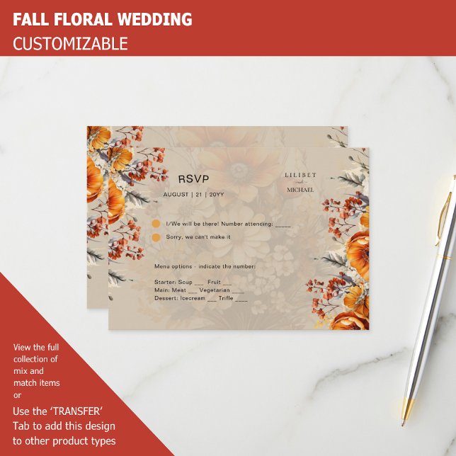 FALL FLORAL RSVP | ORANGE FLOWERS | RUSTIC WEDDING CARD (Creator Uploaded)