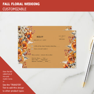 FALL FLORAL RSVP | ORANGE FLOWERS | RUSTIC WEDDING CARD