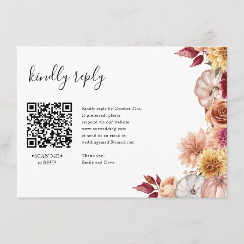Fall Floral RSVP Wedding QR CODE Details on back Enclosure Card