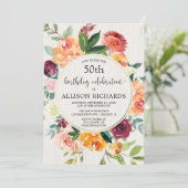 Fall floral rustic birthday party, adult any age invitation (Standing Front)