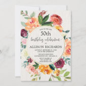 Fall floral rustic birthday party, adult any age invitation (Front)