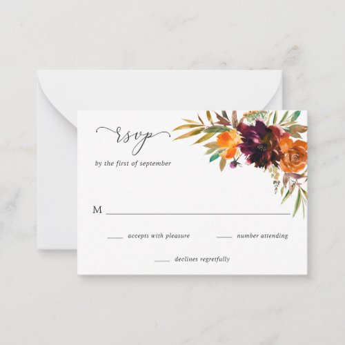 Fall Floral Rustic Wedding Mini RSVP Card