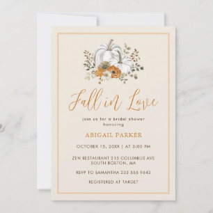 Fall Floral Rustic White Pumpkin Bridal Shower  Invitation