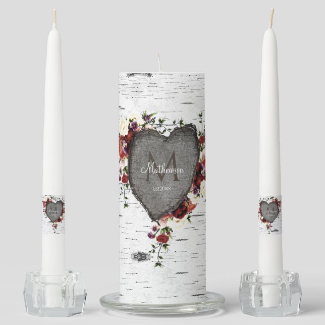 Fall Floral Rustic Wood Carved Heart Mantel Candle (Front)