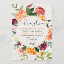 Fall floral rustic wreath gender reveal invitation