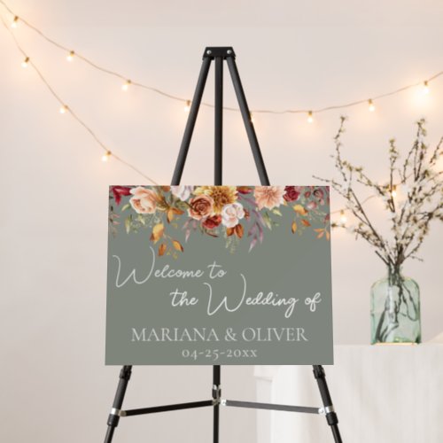 Fall Floral Sage Green Wedding Welcome Sign