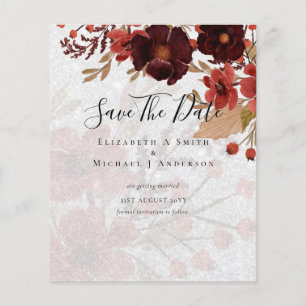 Fall Floral SAVE DATES Terracotta Burgundy Red Flyer