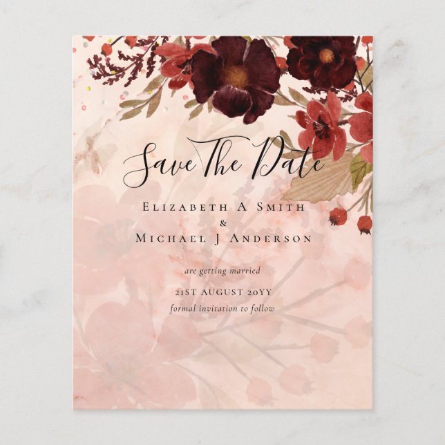Fall Floral SAVE DATES Terracotta Burgundy Red Flyer (Front)