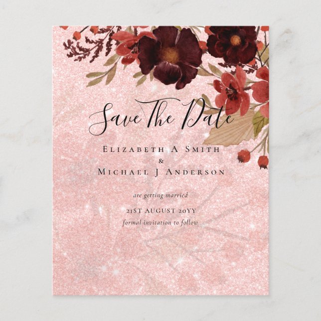 Fall Floral SAVE DATES Terracotta Burgundy Red Flyer (Front)