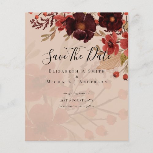 Fall Floral SAVE DATES Terracotta Burgundy Red Flyer