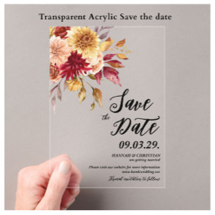 Fall Floral Save the date Acrylic Invitations