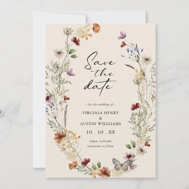 Fall Floral Save The Date Flat Card (Front)