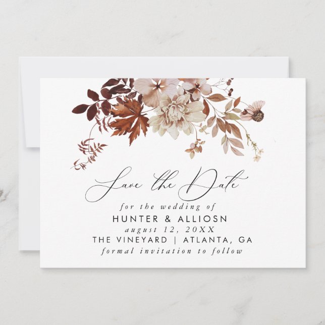 Fall Floral Save the Date Invitation (Front)