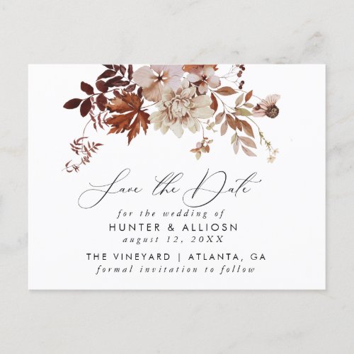 Fall Floral Save the Date Postcard