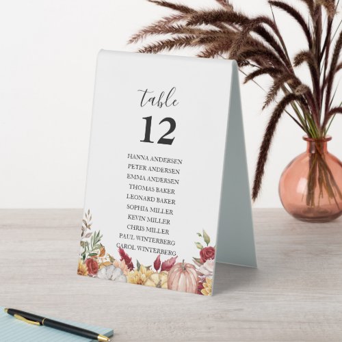 Fall Floral Seating Chart Table Tent Sign