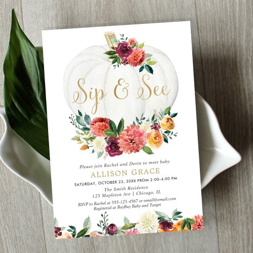 Fall floral sip see gender neutral meet greet baby invitation