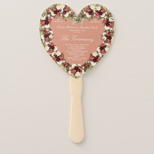 Fall Floral Soft Terracotta Cream Burgundy Heart Hand Fan