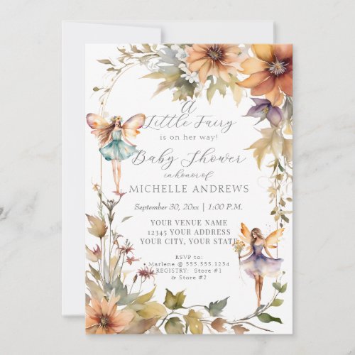 Fall Floral Sunflower Fairy Daisy Girl Baby Shower Invitation