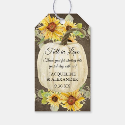 Fall Floral Sunflower Foliage Pumpkin Rustic Wood  Gift Tags