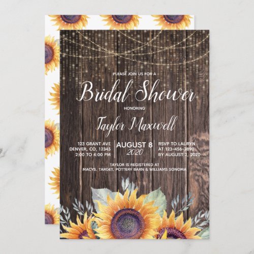 Fall floral sunflower rustic wood bridal shower invitation