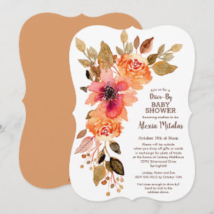 Fall Floral Swag DRIVE-BY Baby Shower Invitations