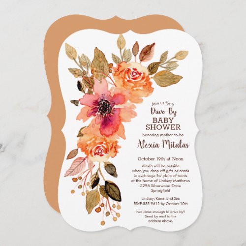 Fall Floral Swag DRIVE_BY Baby Shower Invitations