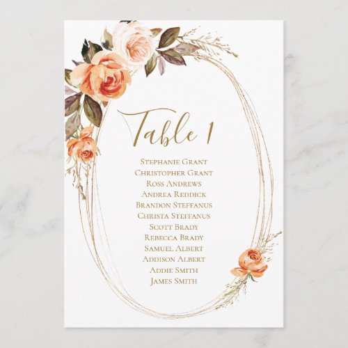 Fall Floral Table Number Seating Chart