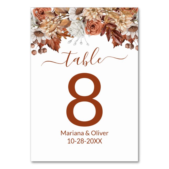 Fall Floral Table Numbers Card (Front)