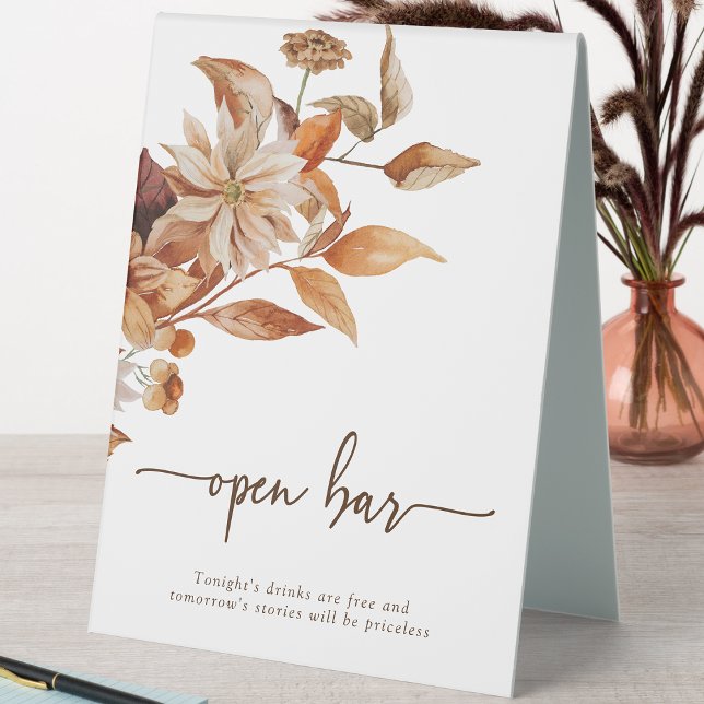 Fall Floral Table Tent (Fall Floral Open Bar Table Tent Sign by Painted Paperie
)