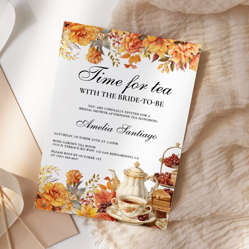 Fall Floral Tea With Bride To Be Bridal Shower Invitation