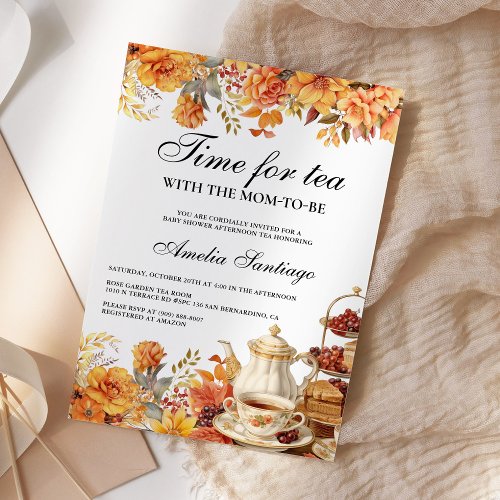 Fall Floral Tea With Mom To Be Baby Shower Invitation