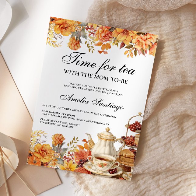 Fall Floral Tea With Mom To Be Baby Shower Invitation (Creator Uploaded)