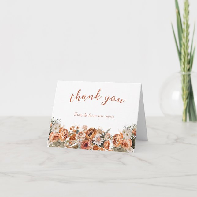 Fall Floral Terracotta Bridal Shower  Thank You Card (Front)