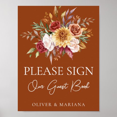 Fall Floral Terracotta Wedding Guest Book Sign