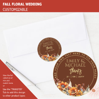 FALL FLORAL THANK YOU FAVOR GIFT ENVELOPE CUSTOM   CLASSIC ROUND STICKER