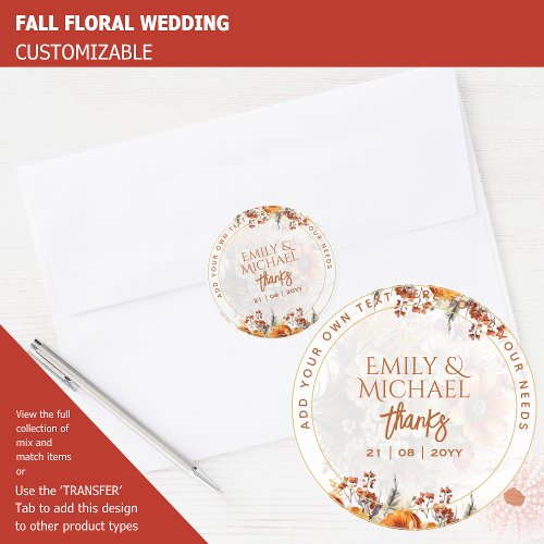 FALL FLORAL THANK YOU FAVOR GIFT ENVELOPE CUSTOM   CLASSIC ROUND STICKER