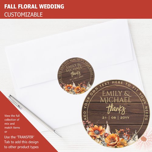 FALL FLORAL THANK YOU FAVOR GIFT ENVELOPE CUSTOM   CLASSIC ROUND STICKER